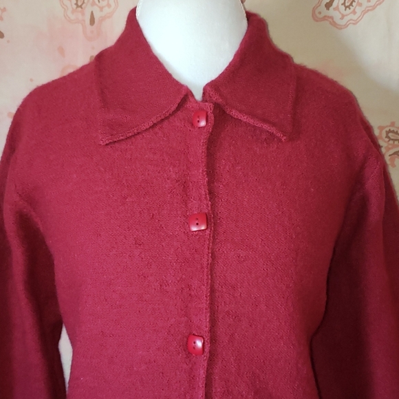 Red Wool Sweater. Wool Cardigan. Red Buttons Warm - Picture 8 of 8